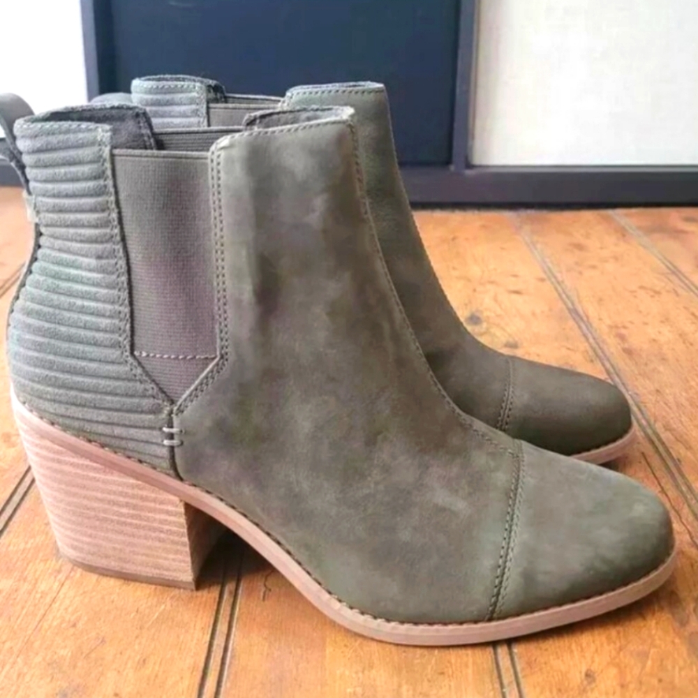 Toms Everly Tarmac Oiled Nubuck/ Cord Suede Ankle Bootie Size 6 NWT Olive Green
